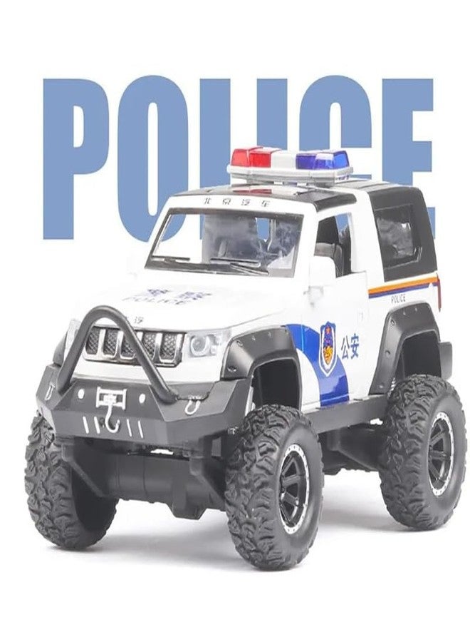AHBHT Kids Model 1:32 Police Jeep Die Cast Metal Car Pull Back Action Opening Doors with Realistic Engine Sound Lights Toy Car Gift for Boys - White - Image 2